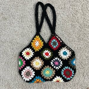 Women's BOHO Colorful CROCHET Granny Square HANDBAG Purse